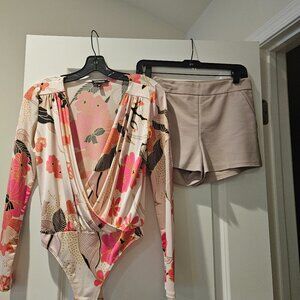 Express floral express bodysuit top & shorts